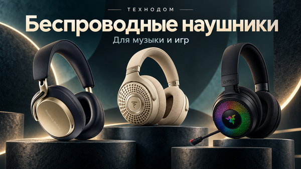 Иллюстрация: три беспроводные модели наушников для музыки и игр